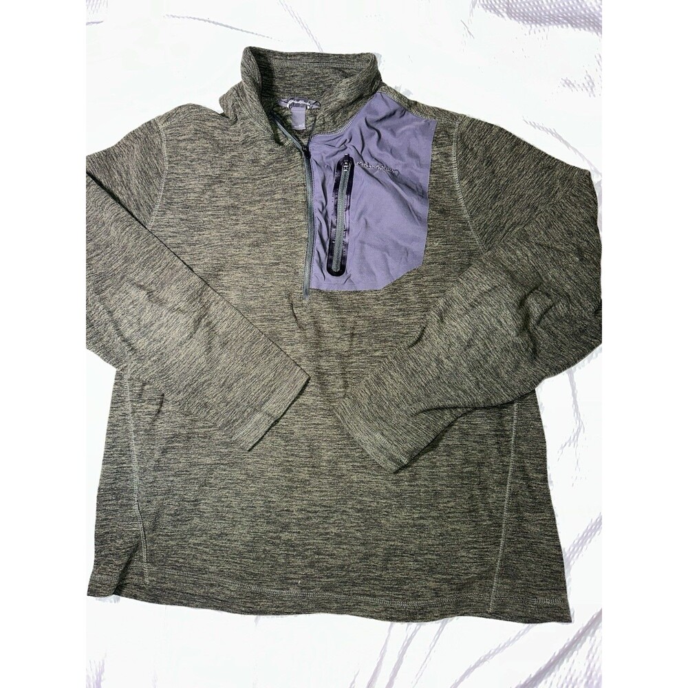 Eddie Bauer Sweater Quarter Zip Fleece Olive green Mens Sz Large